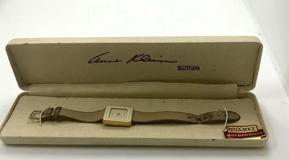 Anne Klein Women’s Sutton Watch Gold Tone 22 mm Calf Leather Band Original Box